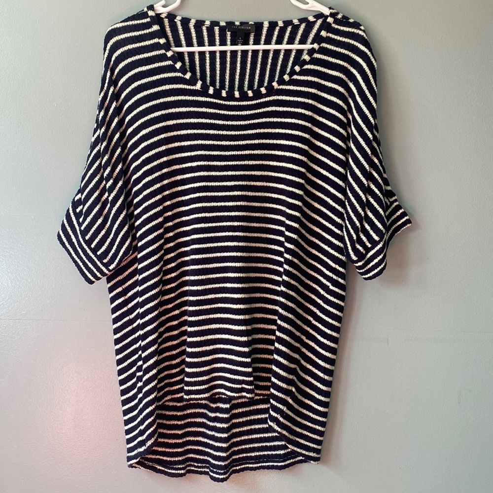 The Limited White and Navy Striped Knit Top